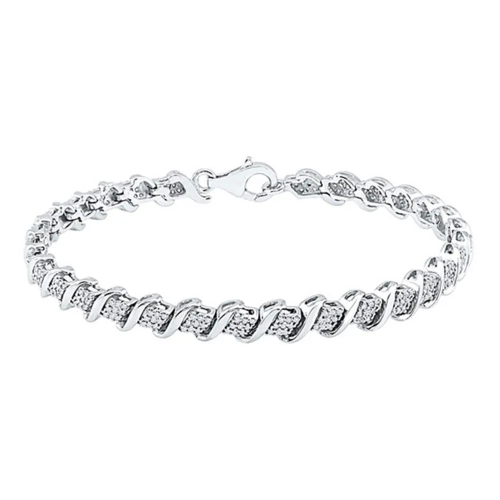 0.50 Round Diamond Womens Bracelet 10k White Gold 7 inch