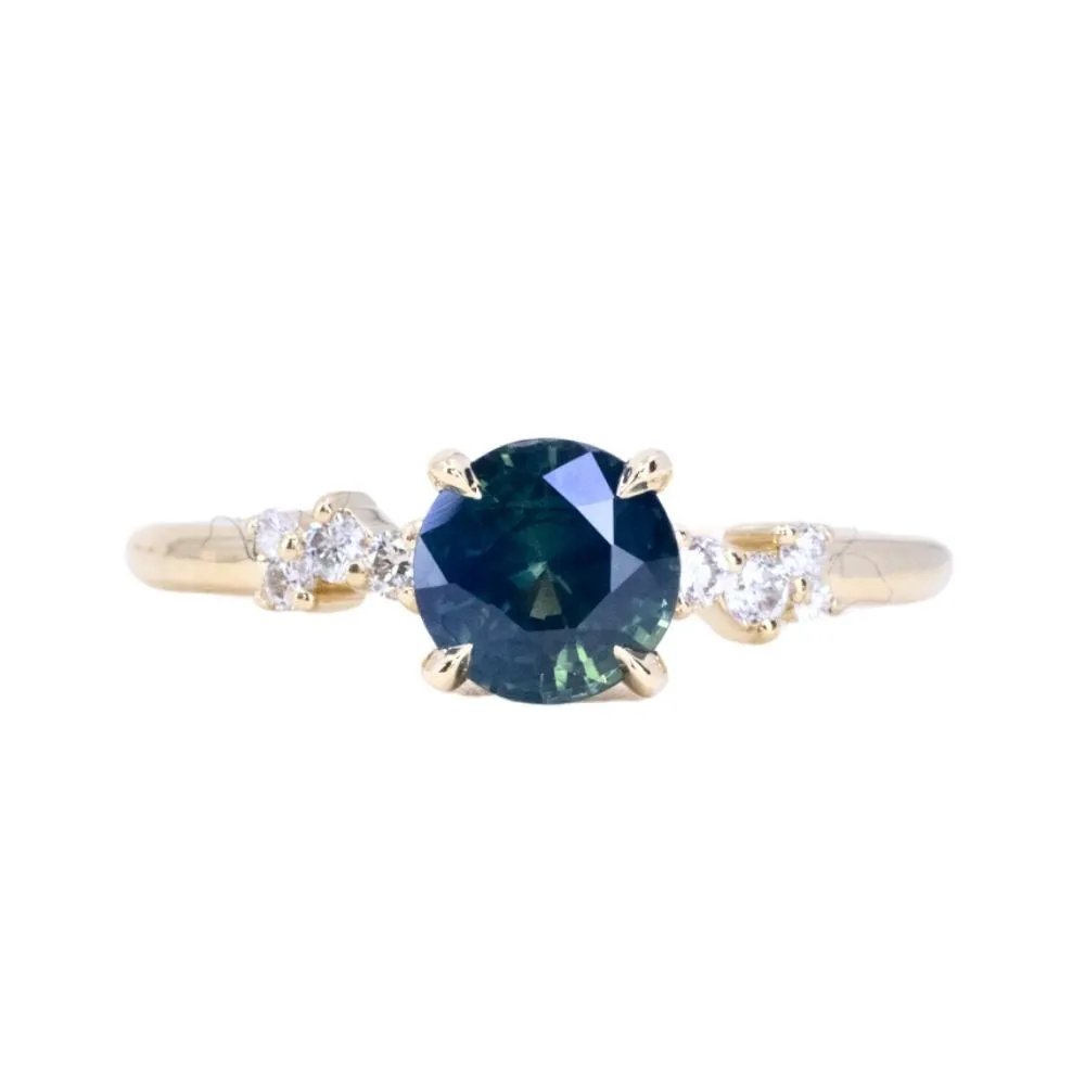 1.32ct Round Glowy Madagascar Round Sapphire and Diamond Starry Night Low Profile Solitaire in 14k Yellow Gold