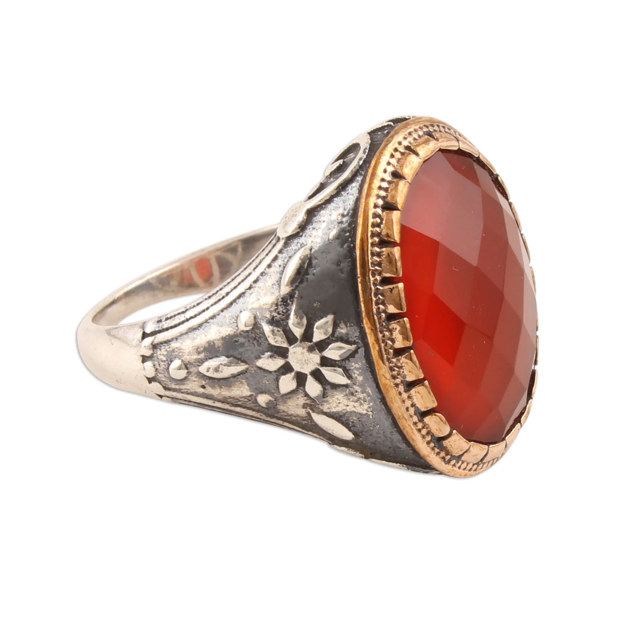 14-Carat Red-Orange Onyx Single-Stone Ring from India - Glistening Fire | NOVICA