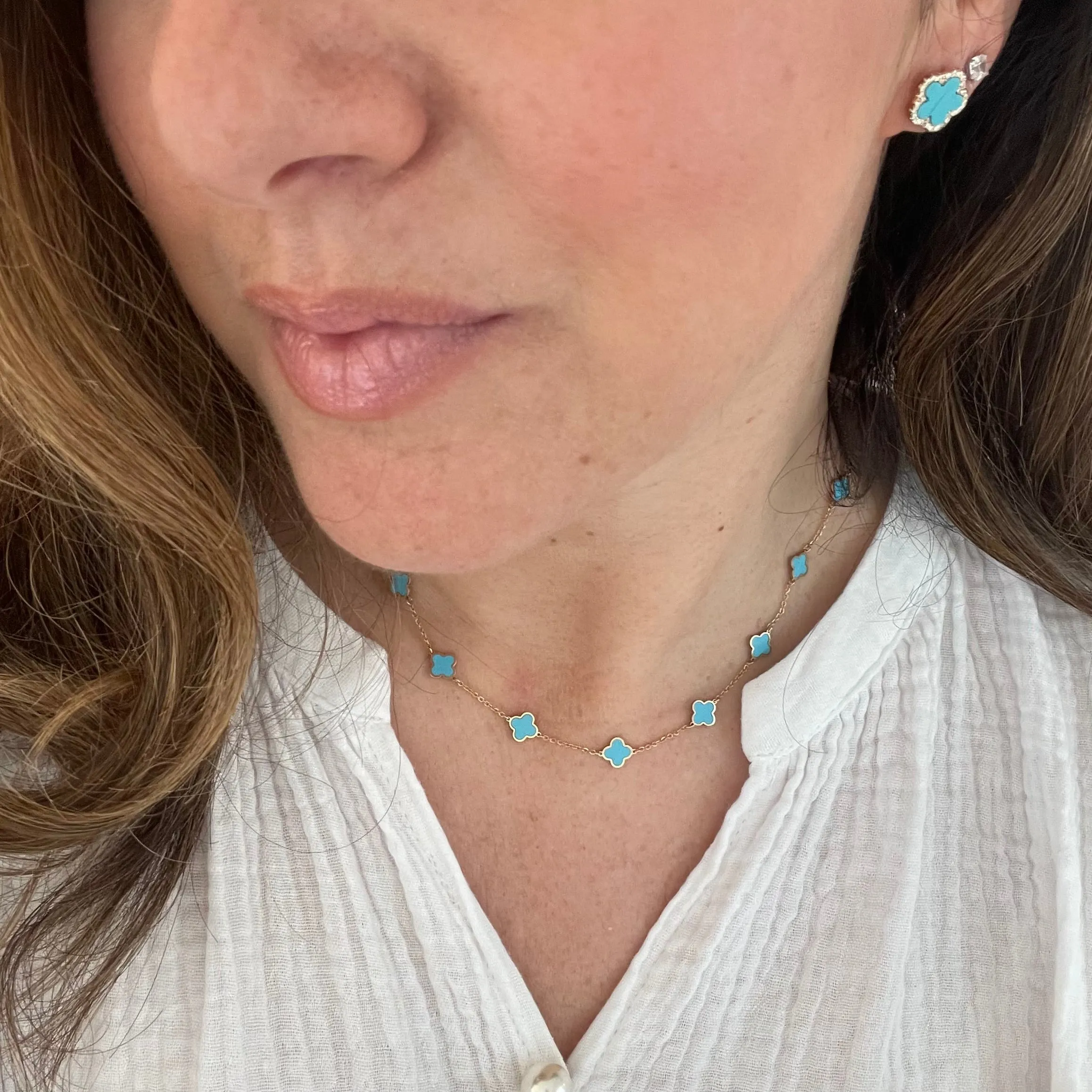 14K Gold Clovers Necklace