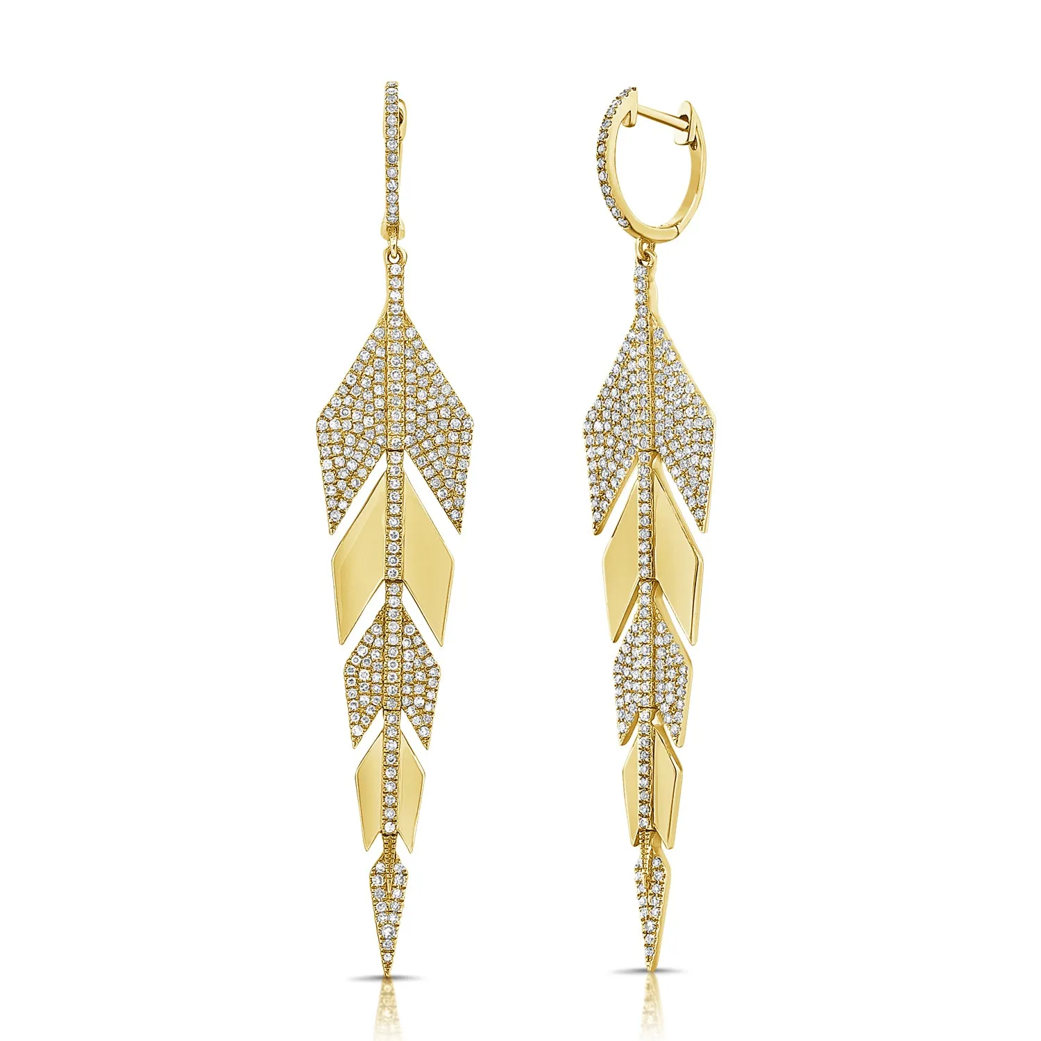 14K Gold Diamond Drop Feather Earrings - 1.20ct