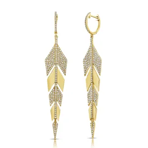 14K Gold Diamond Drop Feather Earrings - 1.20ct