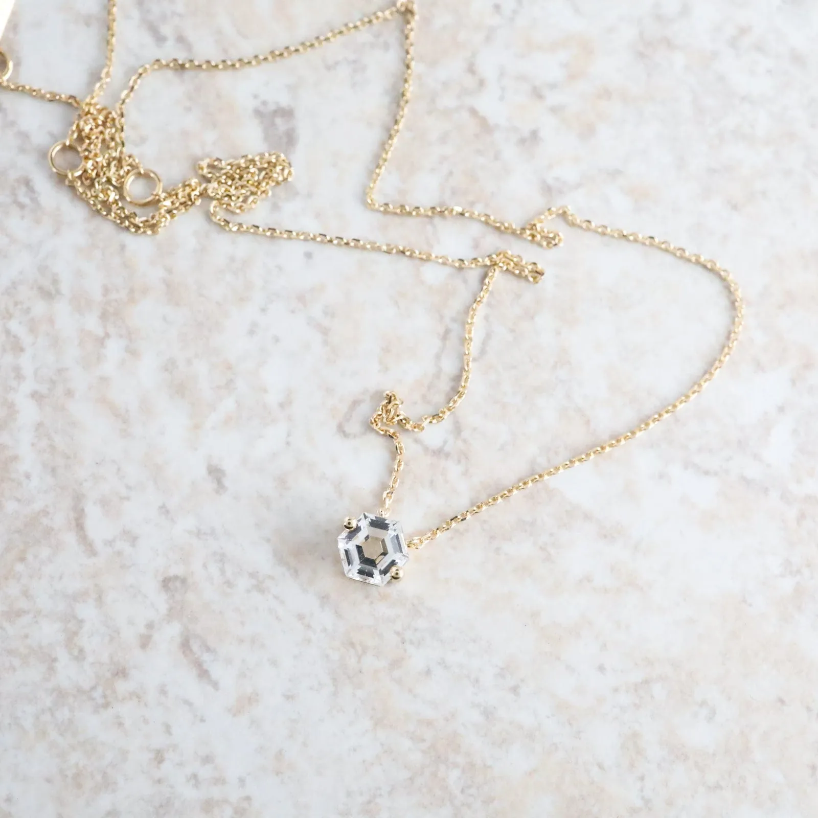 14k Yellow Gold 5x5mm Hexagon White Topaz Necklace
