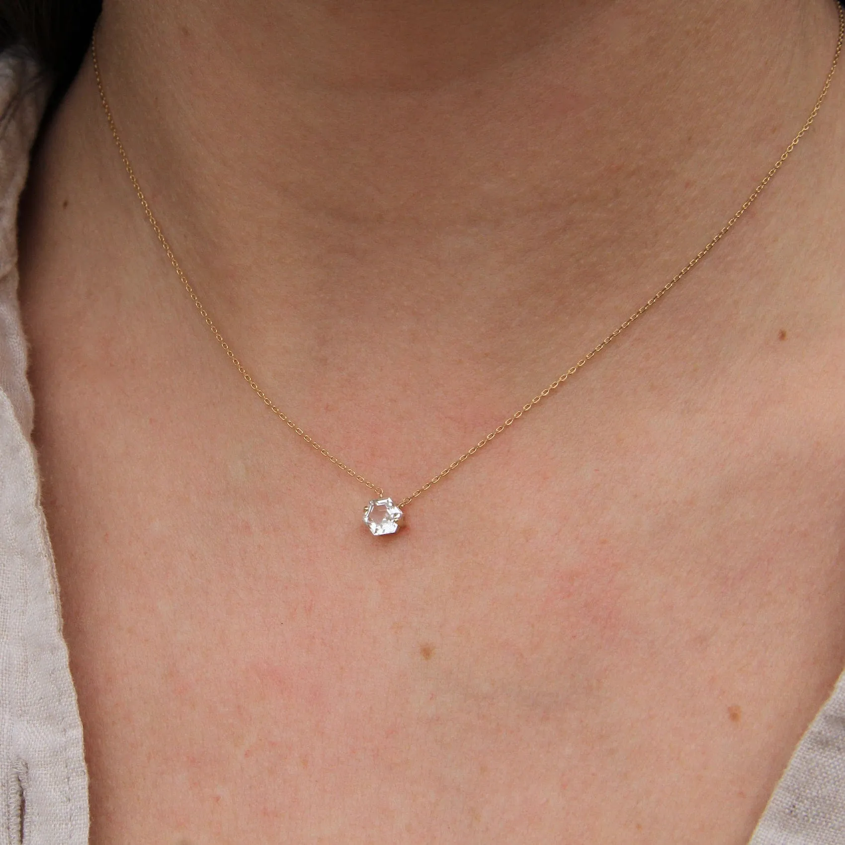 14k Yellow Gold 5x5mm Hexagon White Topaz Necklace