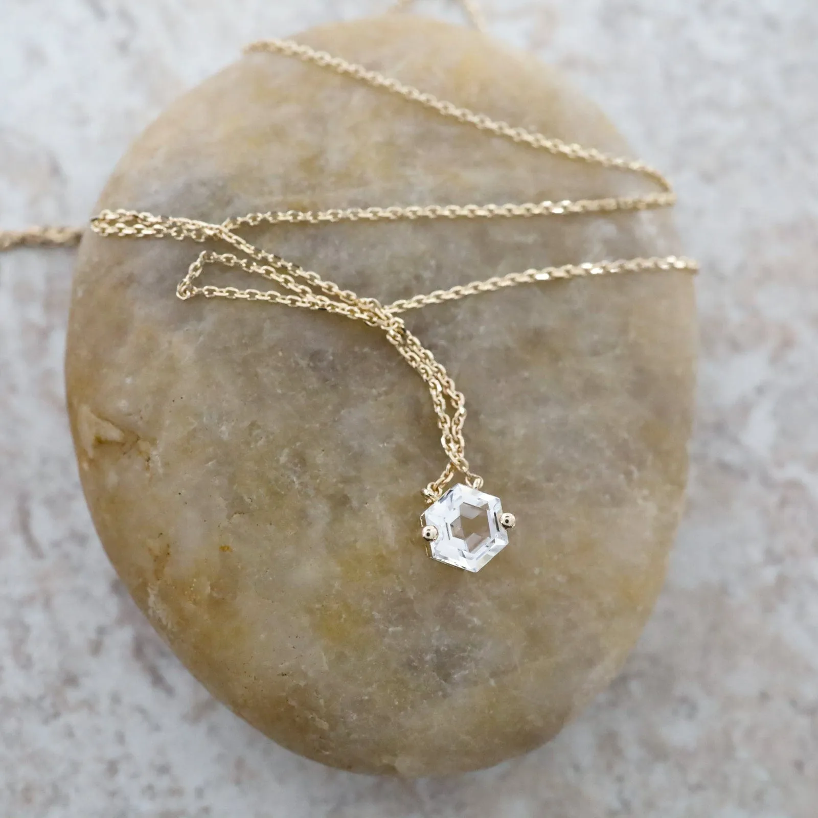 14k Yellow Gold 5x5mm Hexagon White Topaz Necklace