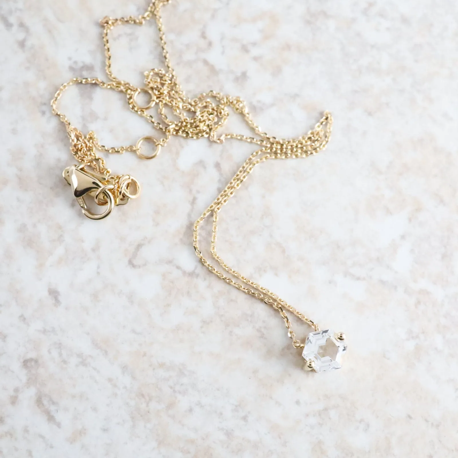 14k Yellow Gold 5x5mm Hexagon White Topaz Necklace