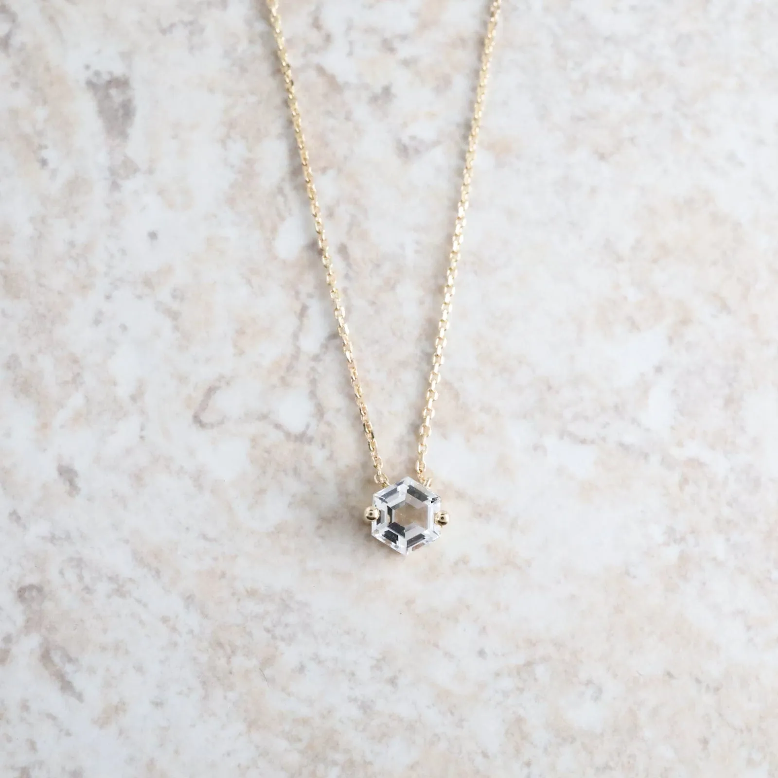 14k Yellow Gold 5x5mm Hexagon White Topaz Necklace