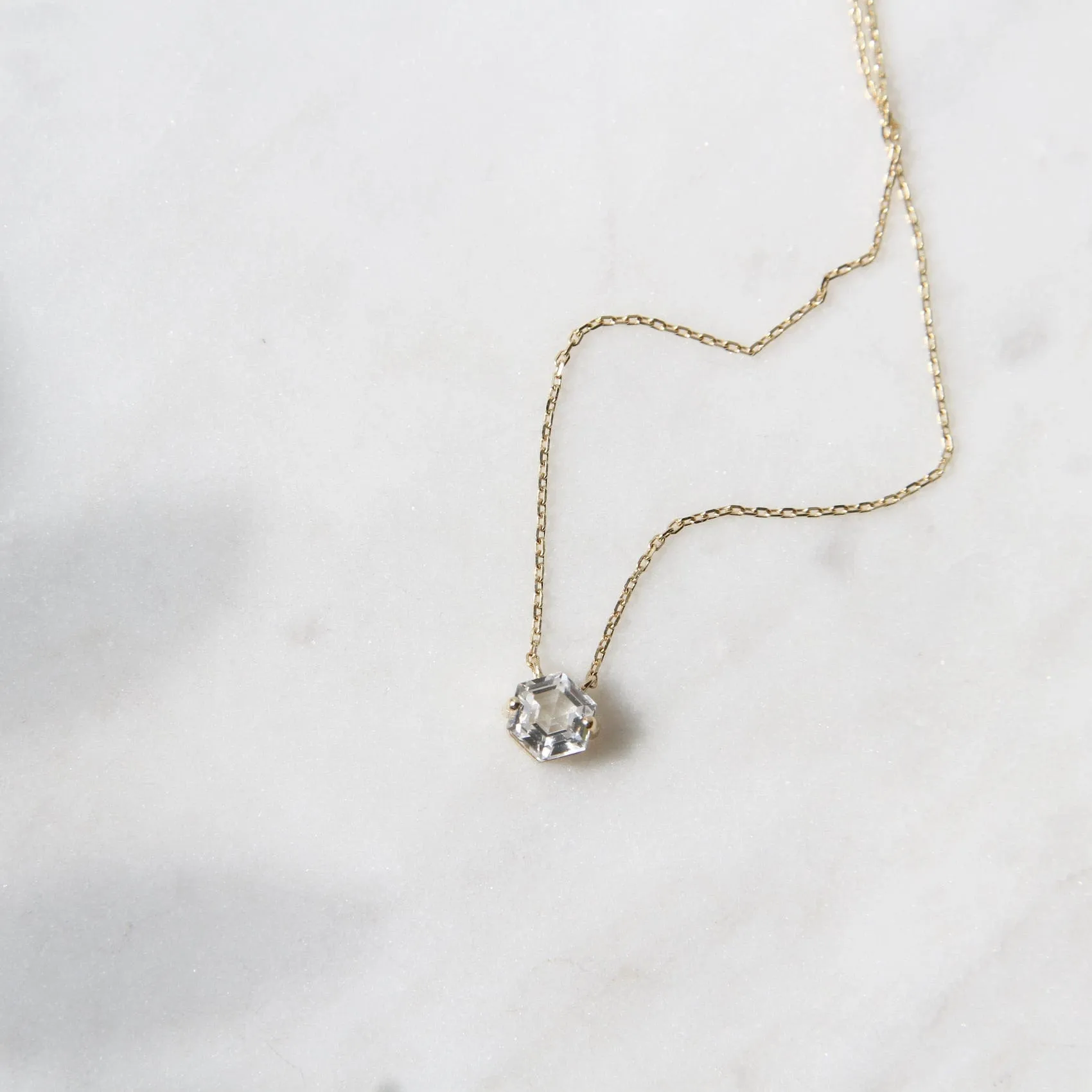 14k Yellow Gold 5x5mm Hexagon White Topaz Necklace