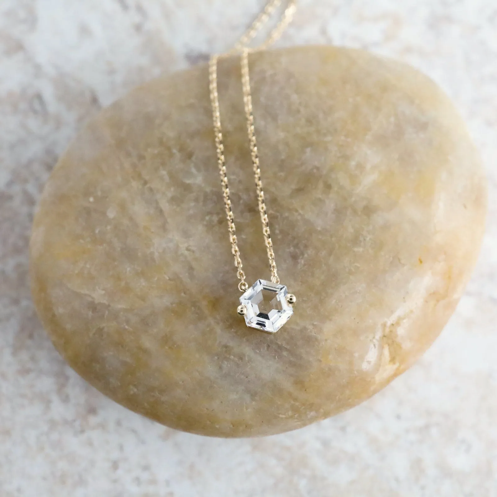 14k Yellow Gold 5x5mm Hexagon White Topaz Necklace