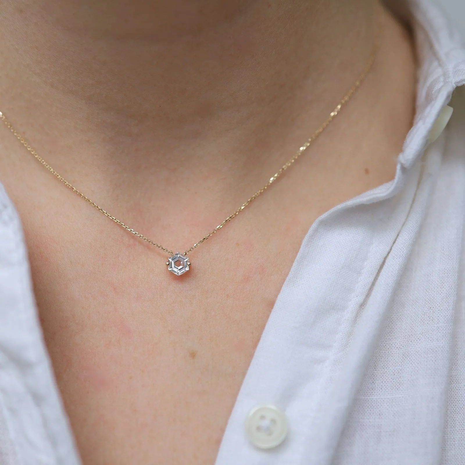 14k Yellow Gold 5x5mm Hexagon White Topaz Necklace
