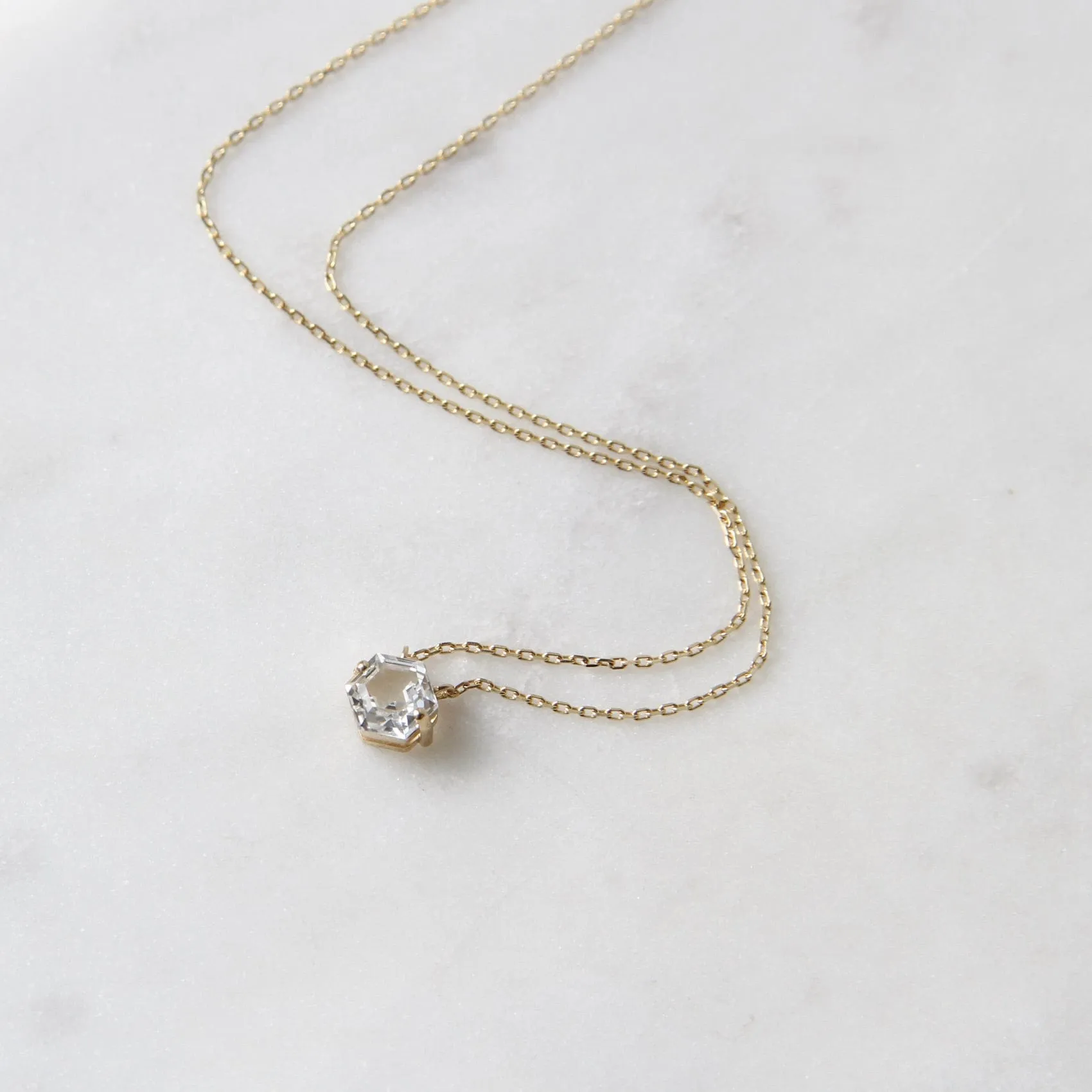 14k Yellow Gold 5x5mm Hexagon White Topaz Necklace