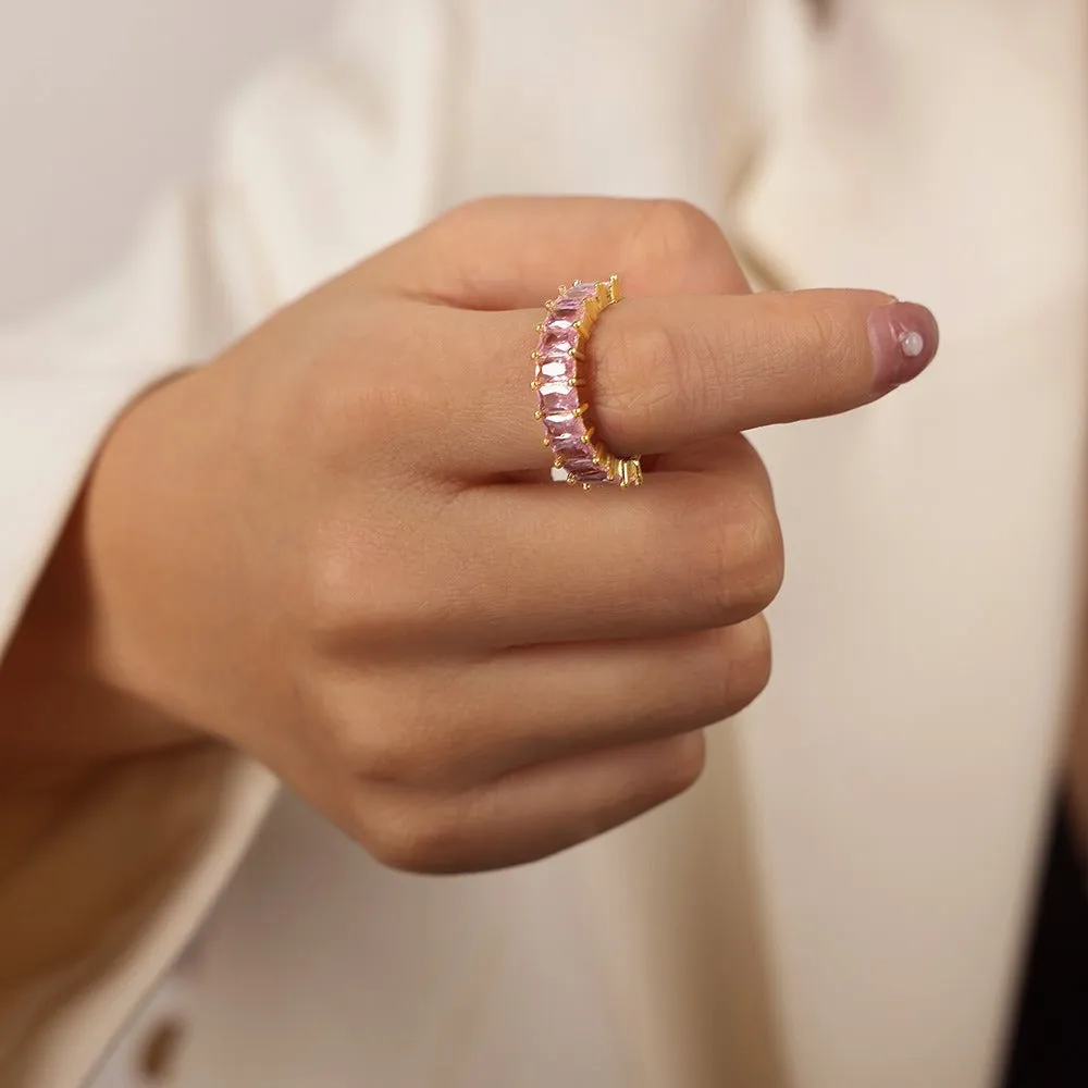 18K gold exquisite and dazzling geometric inlaid zircon design light luxury style open ring