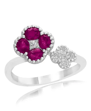 18k White Gold 0.76 Ct Ruby, 0.28 Ct Diamond Ring