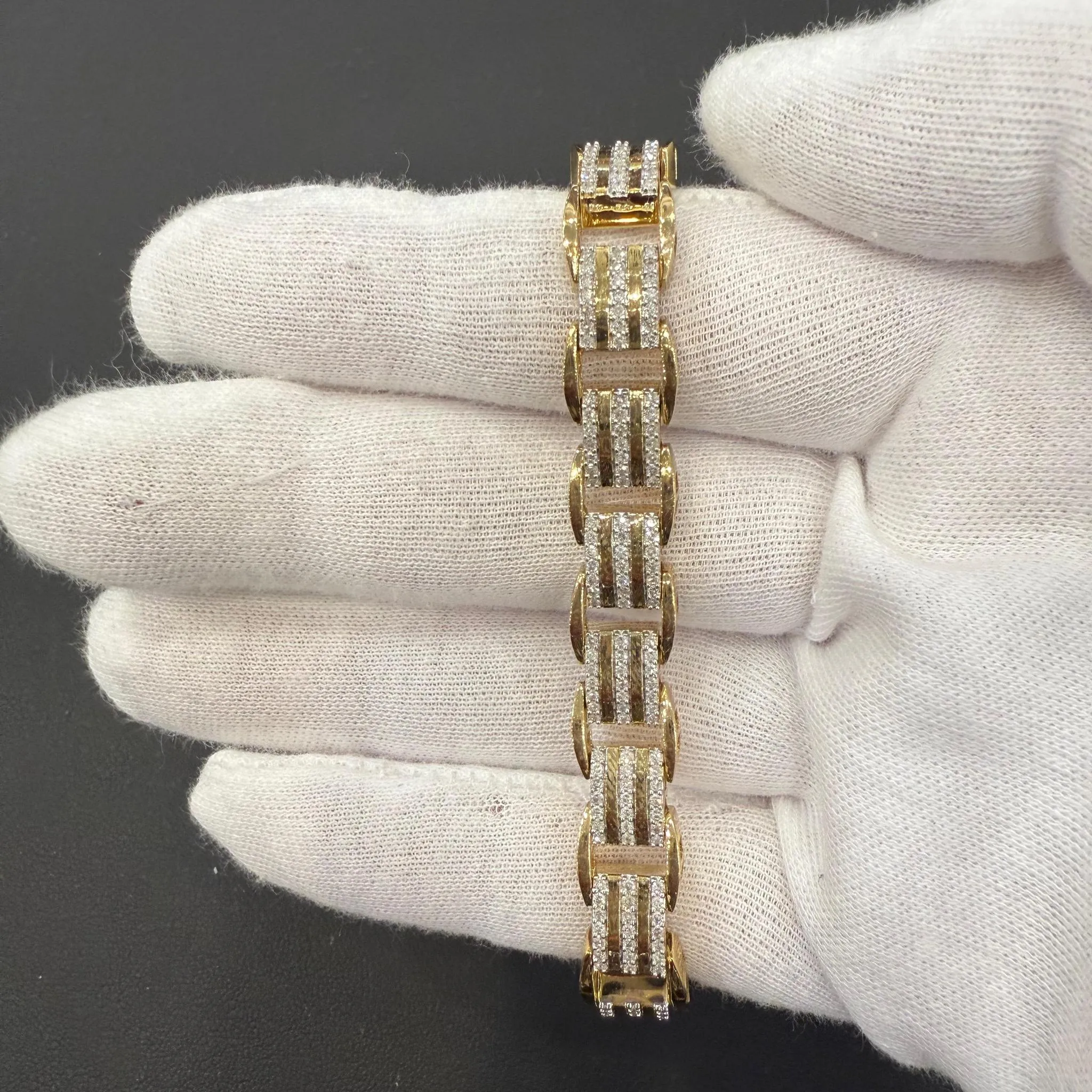 2 Cttw Diamond Mens Rail Road Link Bracelet 10k Yellow Gold