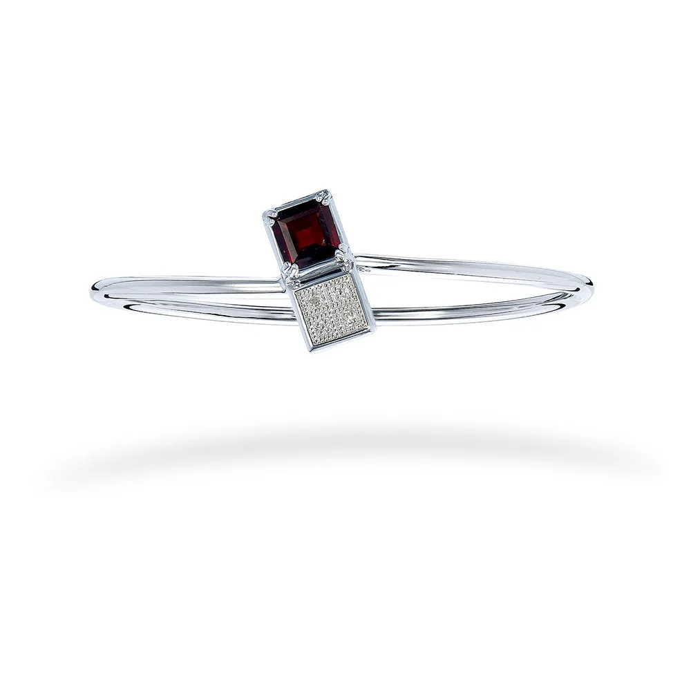 2 cttw Garnet And Diamond Bangle Bracelet Brass With Rhodium 8 MM Princess