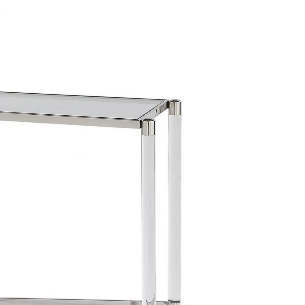 52 Inches Glass Top Console Table with Acrylic Legs, Clear and Chrome By Casagear Home