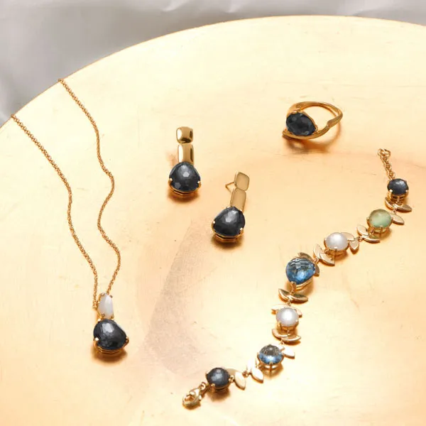 6.5"   1" Lovely Leaves! 14 Karat Gold Plated Multi Stone Bracelet