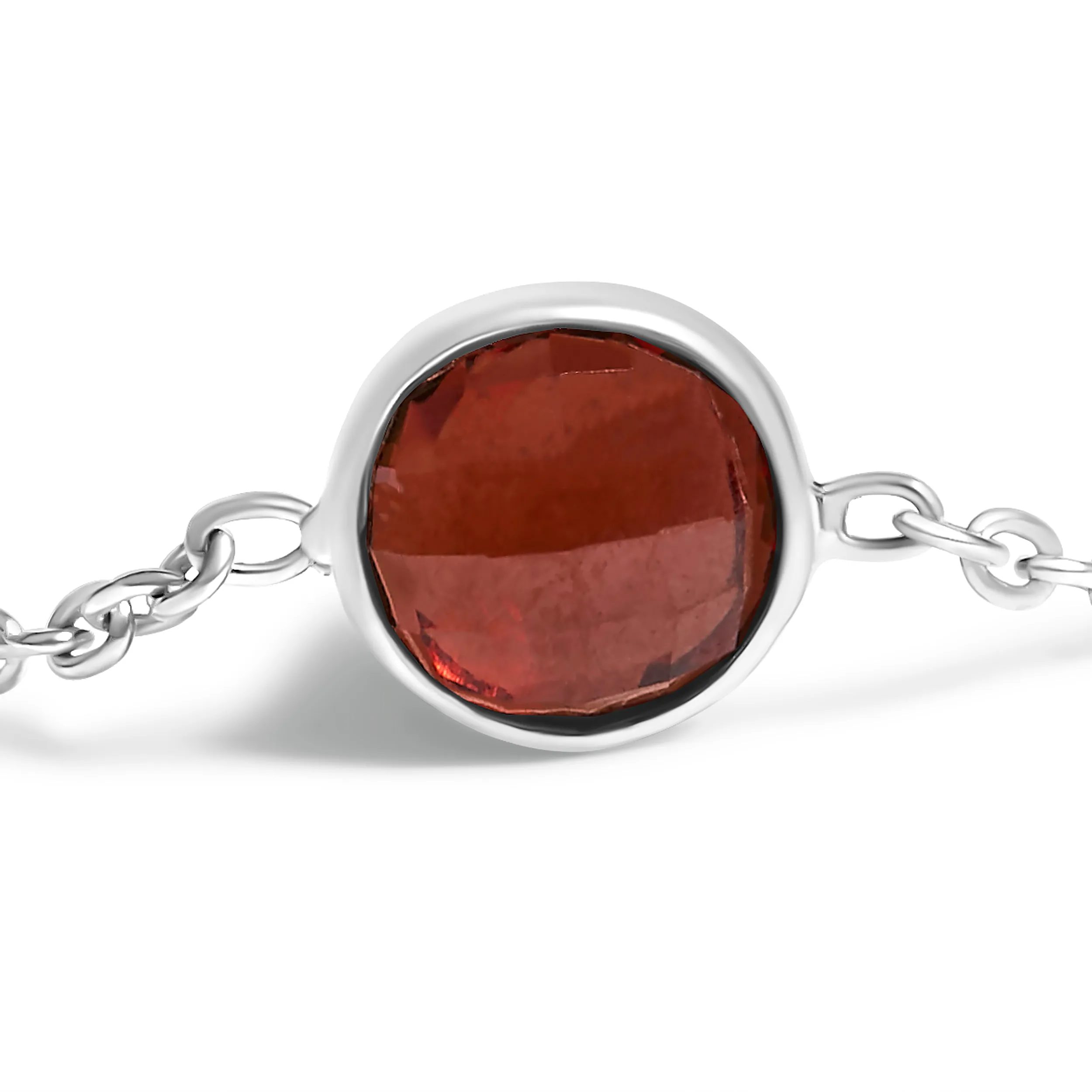 .925 Sterling Silver Bezel Set Red Garnet 5 Station Adjustable Bolo Bracelet