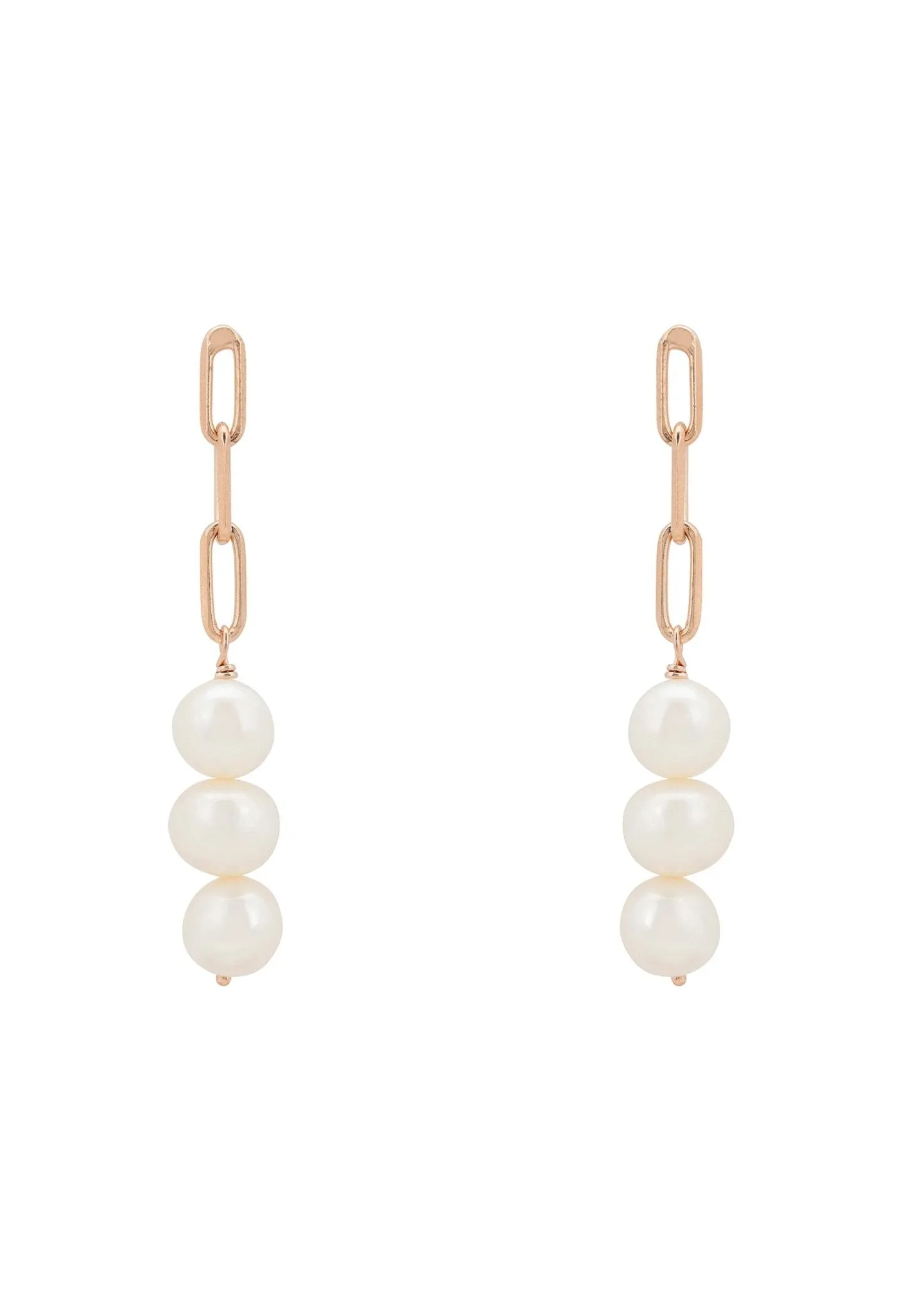Amelia Three Pearl Drop Earrings Rosegold