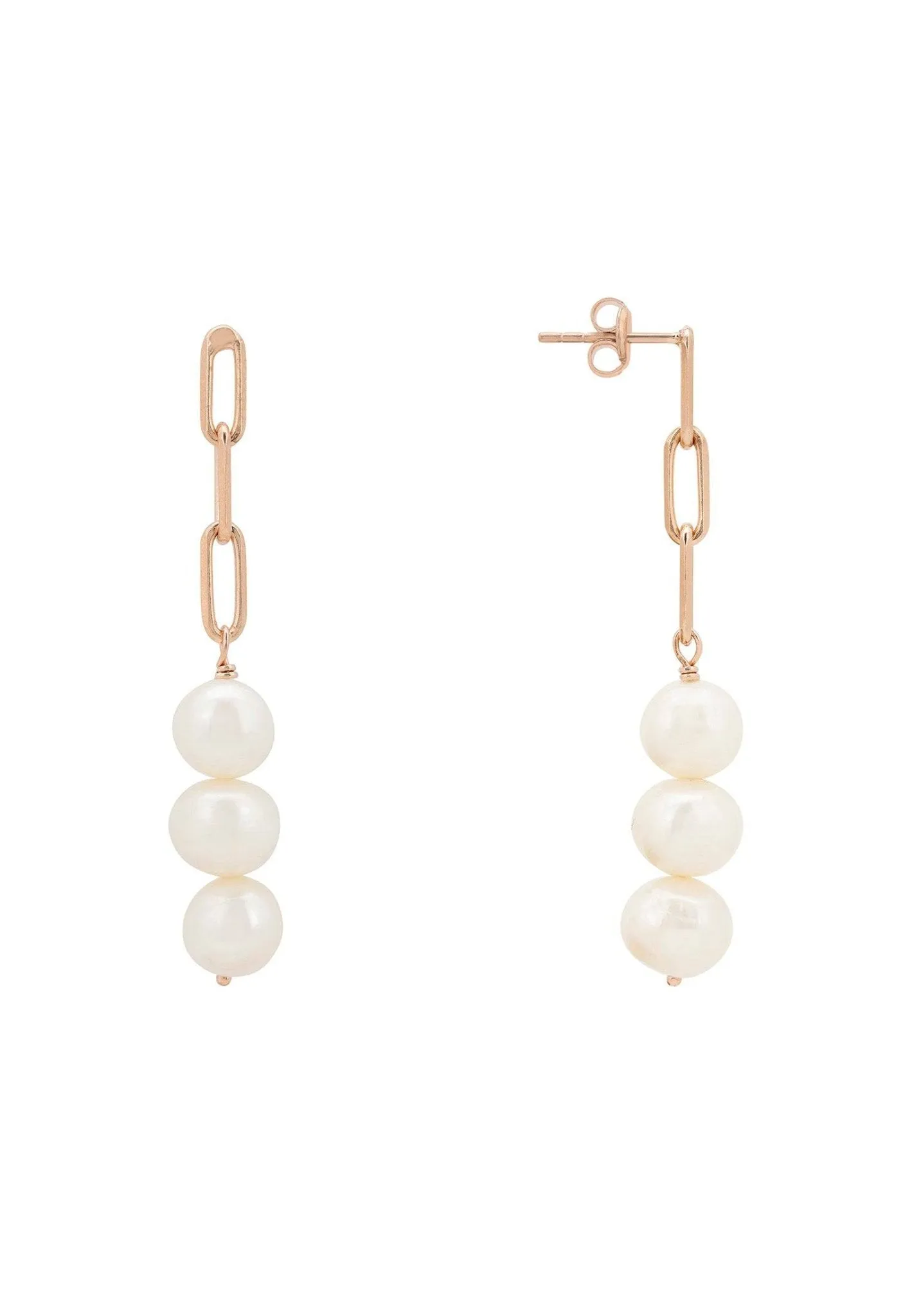 Amelia Three Pearl Drop Earrings Rosegold
