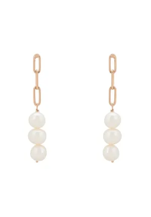 Amelia Three Pearl Drop Earrings Rosegold