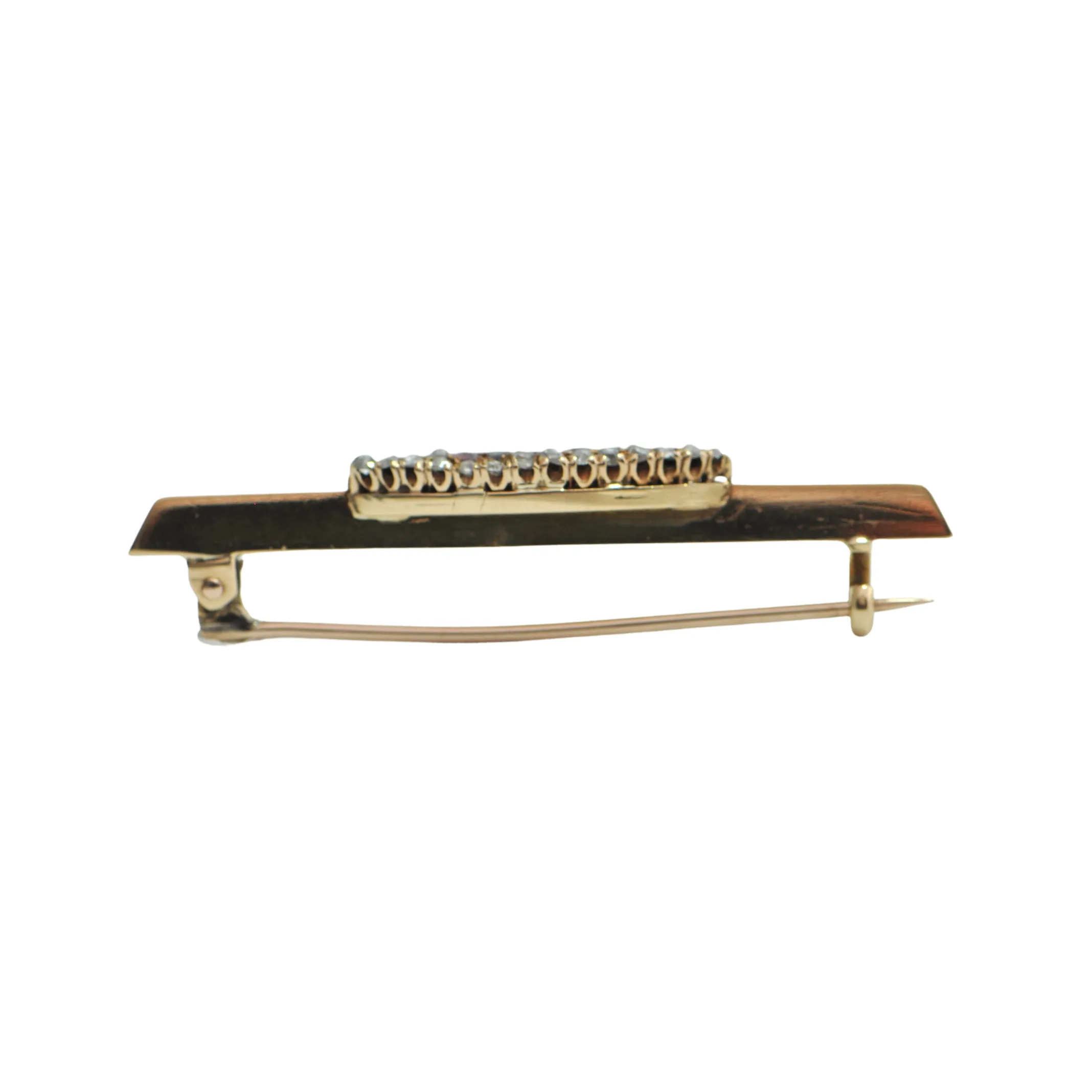 Antique 14K Yellow Gold Diamond and Peach Pink Doublet Bar Pin C. 1800