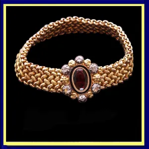 Antique Victorian Bracelet Bangle Gold Garnet Diamonds Austro-Hungarian (7198)