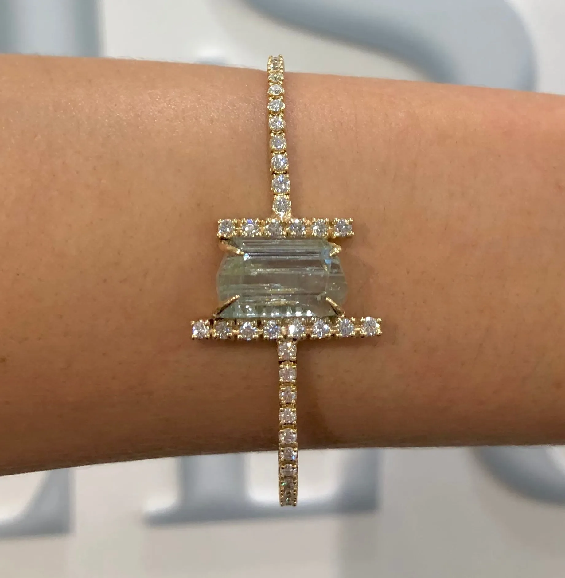 Aquamarine and Diamond Chasm Bracelet by Meredith Young
