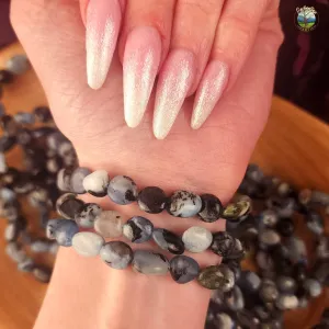Aquamarine with Biotite Nugget Bracelet for Calm Communication and Healing
