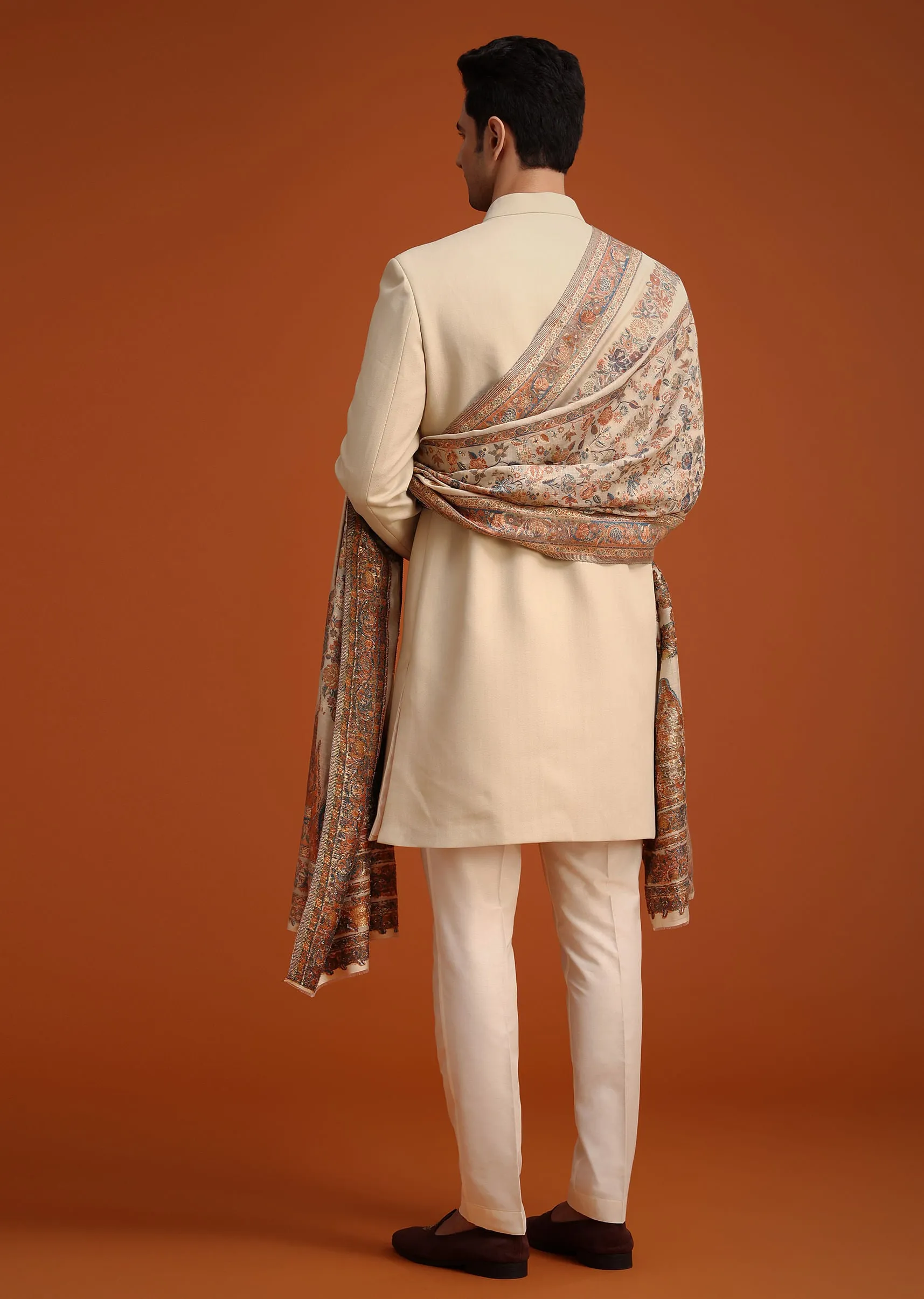 Beige Hand Embroidered Indo Western Set With Dupatta