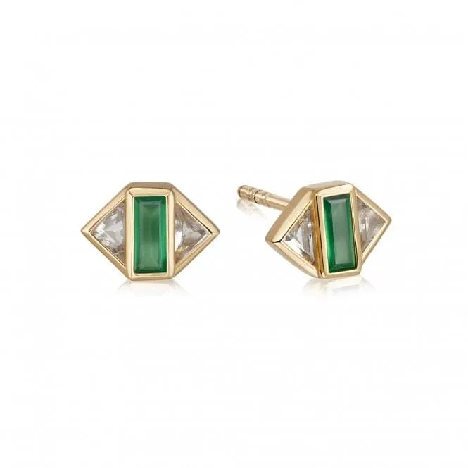 Beloved Green Onyx Stud 18ct Gold Plated Earrings JE03_GP