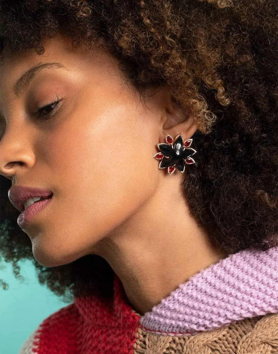 Black Jade and Fire Opal Starfish Earrings