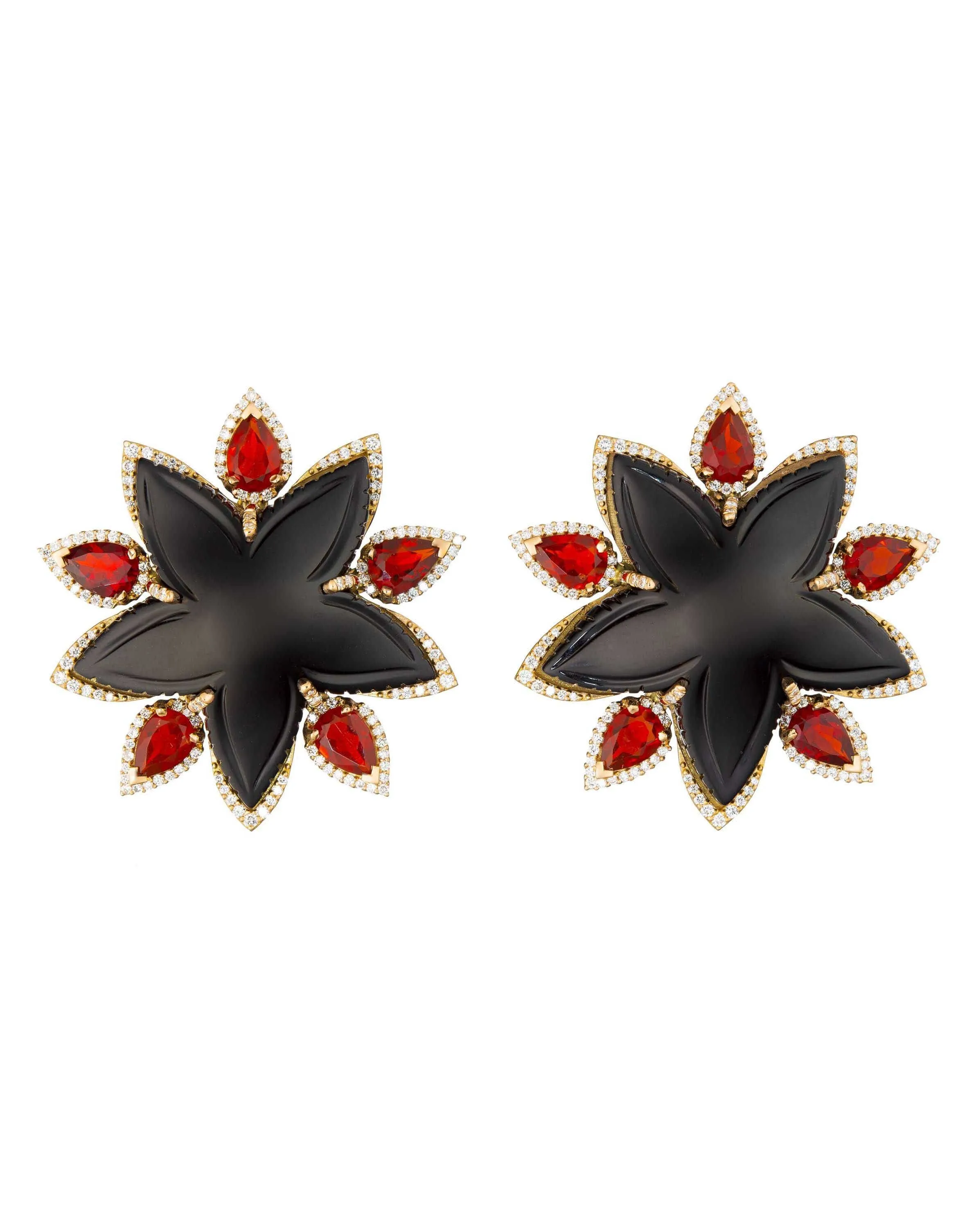 Black Jade and Fire Opal Starfish Earrings