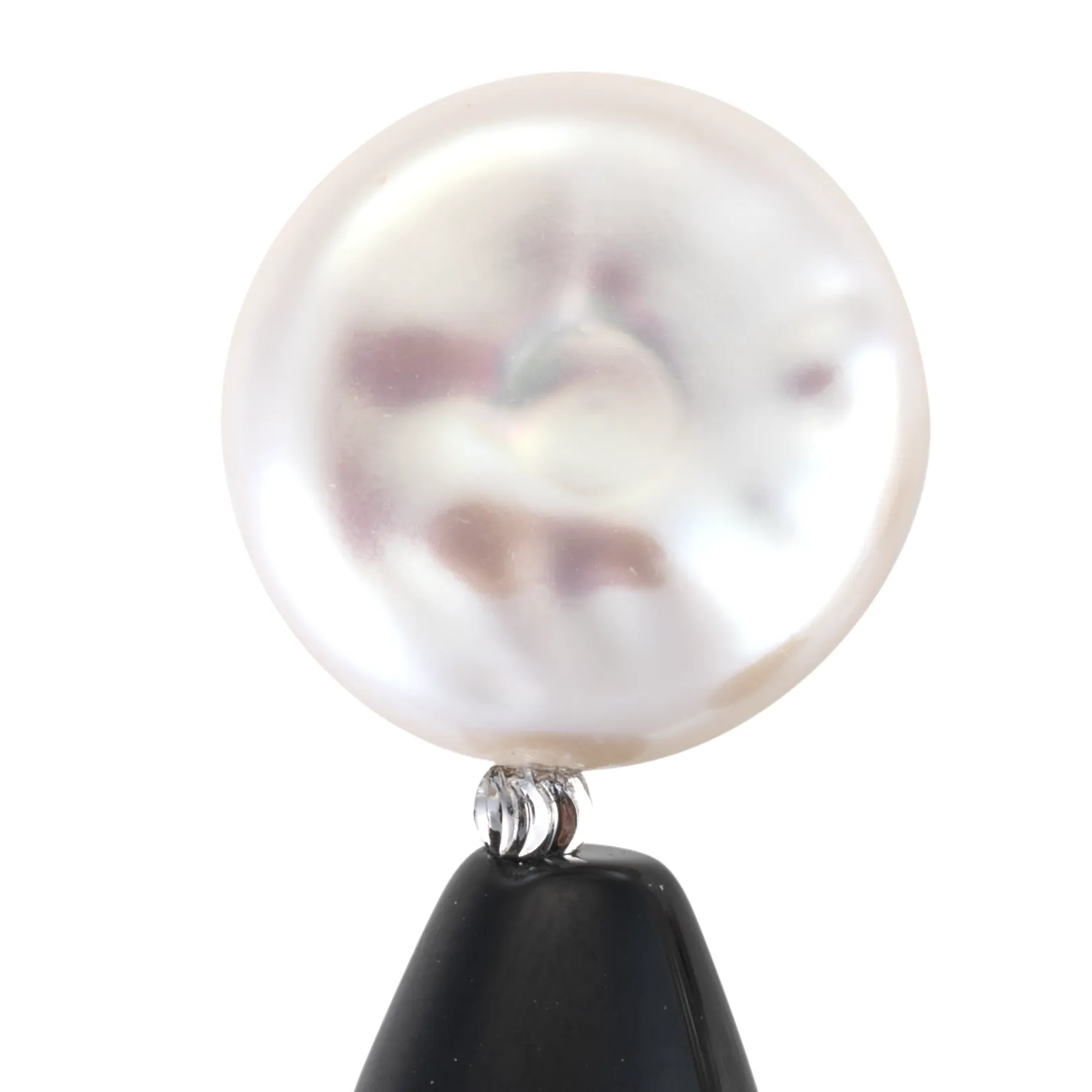 Black onyx and white coin pearl earrings