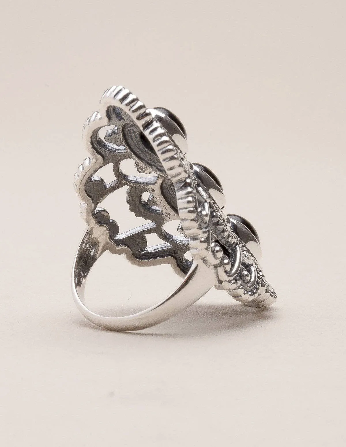 Black Onyx Antique Silver Ring - Size 7