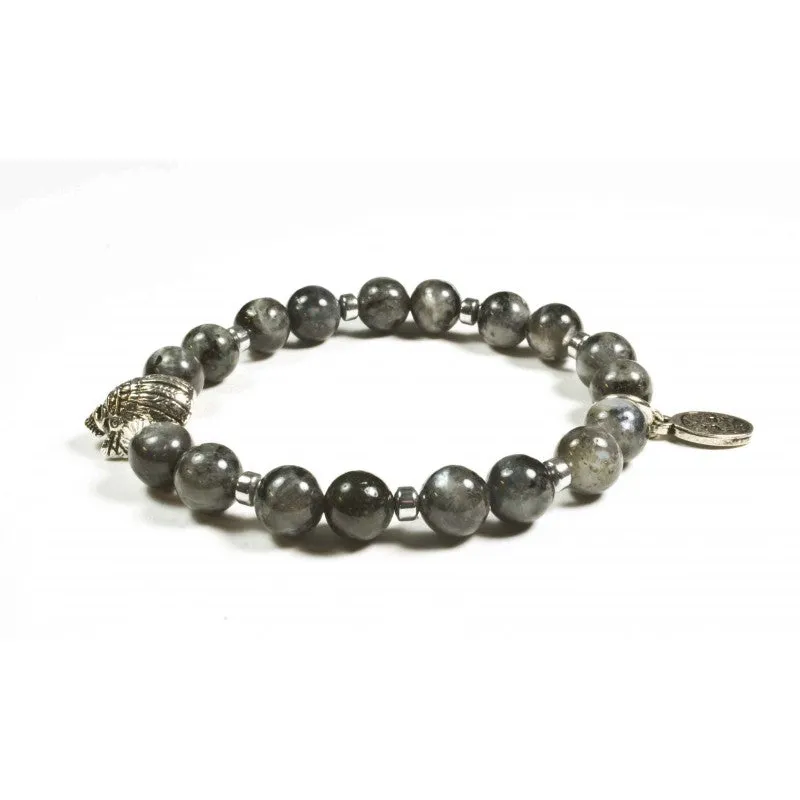 Black Pearl Creations Larvikite & Indian Skull Bracelet