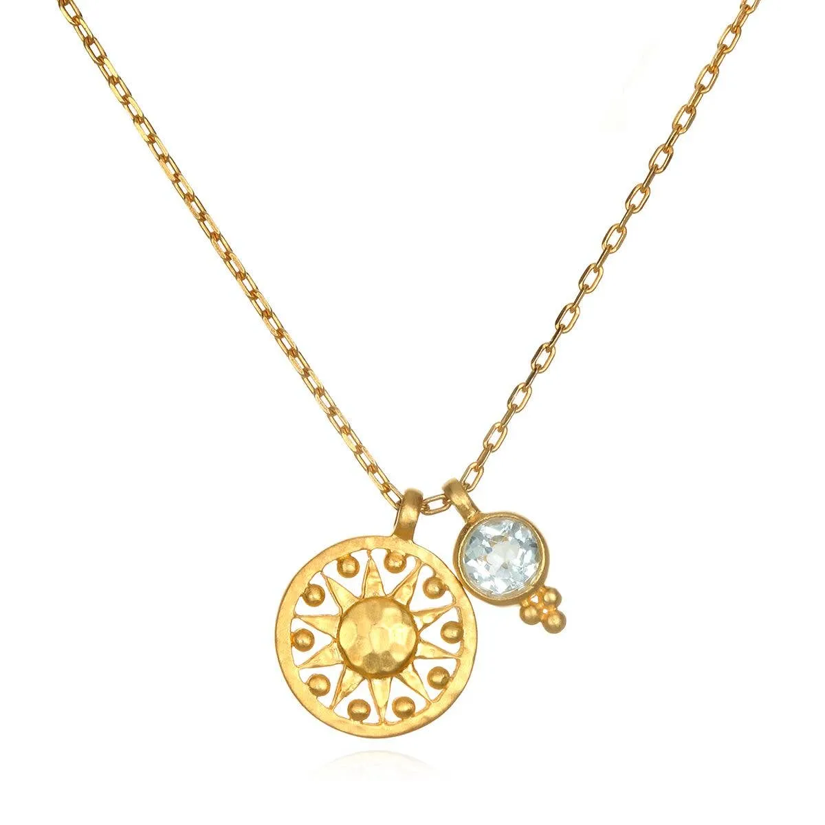Blue Topaz Sun Pendant Necklace