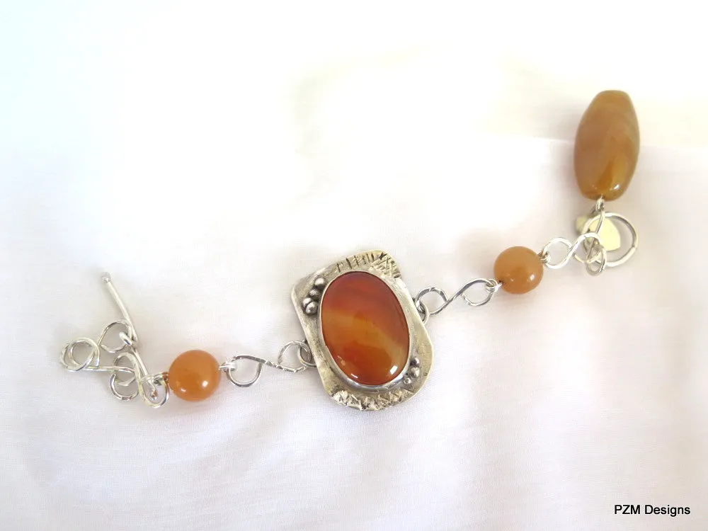 Carnelian artisan bracelet set in solid sterling silver