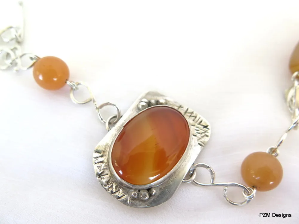 Carnelian artisan bracelet set in solid sterling silver