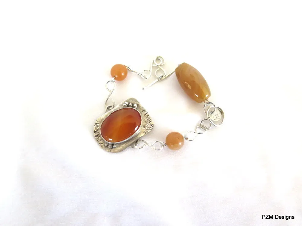 Carnelian artisan bracelet set in solid sterling silver