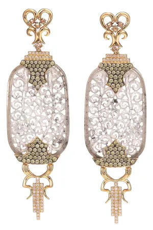 Carved Jade and Fancy Diamond Earrings
