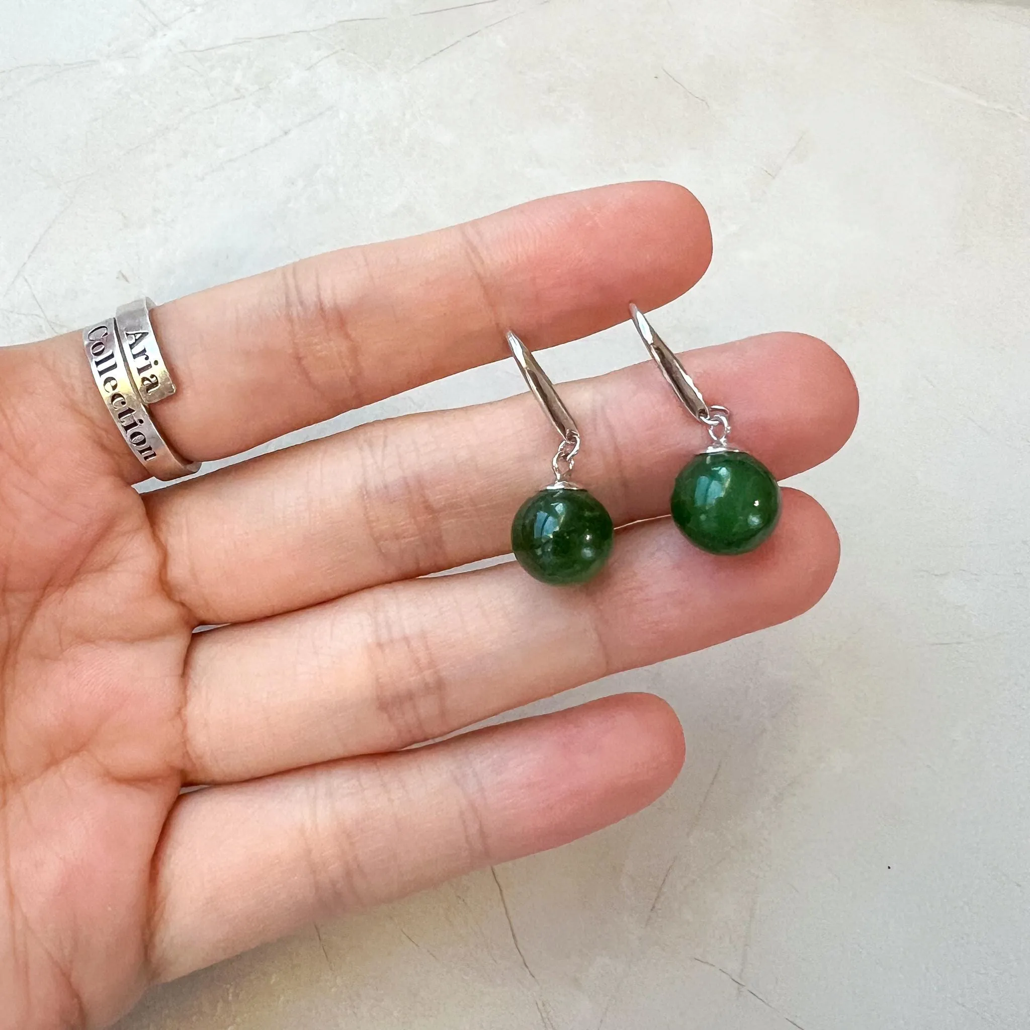 Classic Jade Orbs Earring, Style 1, Green Nephrite Jade Sterling Silver Earrings, JSY-0424-12020