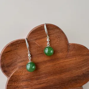Classic Jade Orbs Earring, Style 2, Green Nephrite Jade Sterling Silver Earrings, JSY-0424-12029