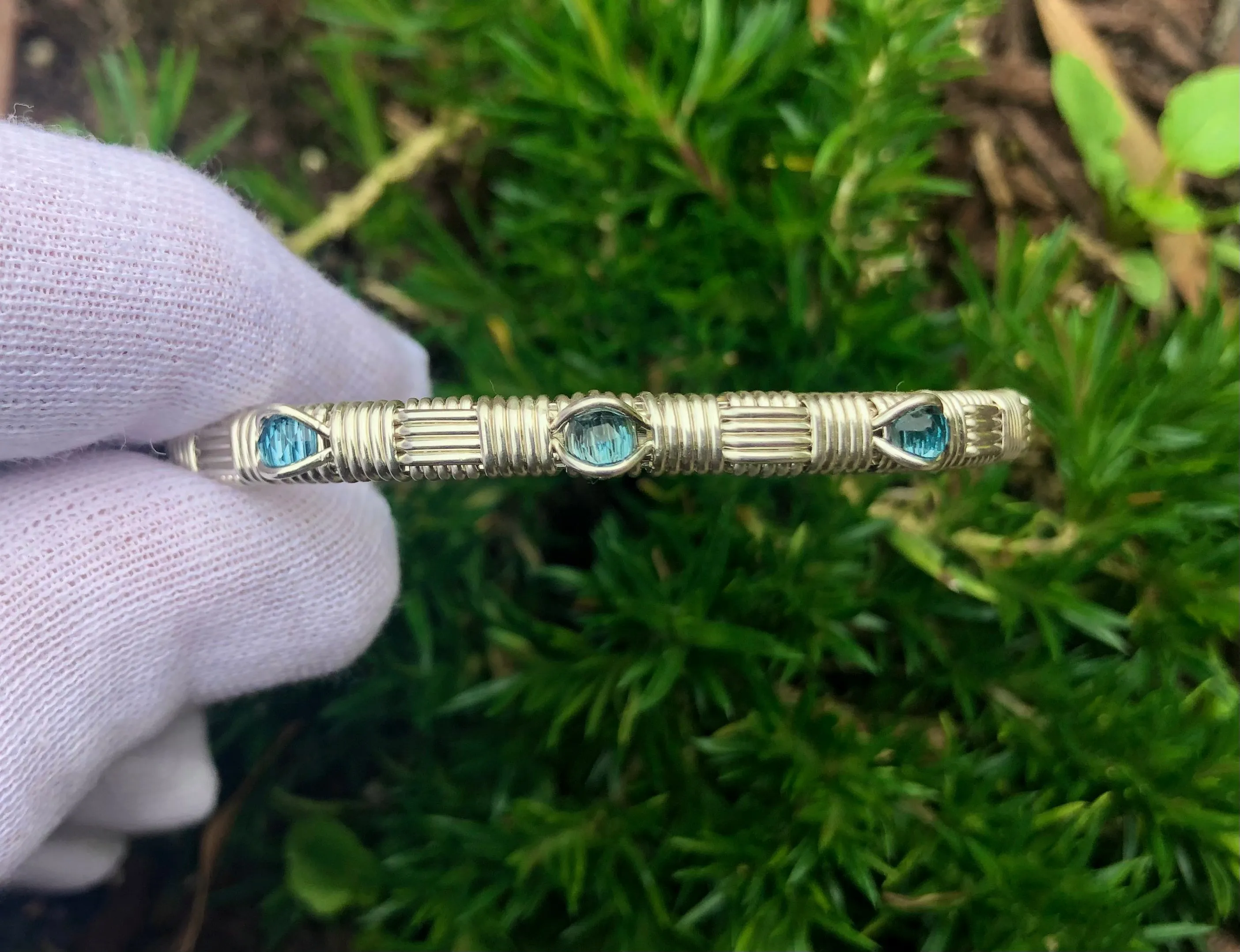 Classic Three Stone Cuff Bracelet London Blue Topaz