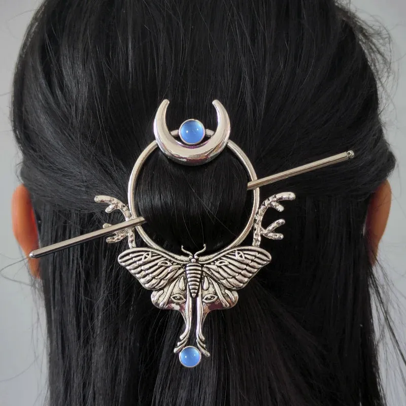 Crescent Moon & Moth | Stick Hairpin