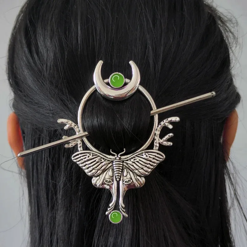 Crescent Moon & Moth | Stick Hairpin