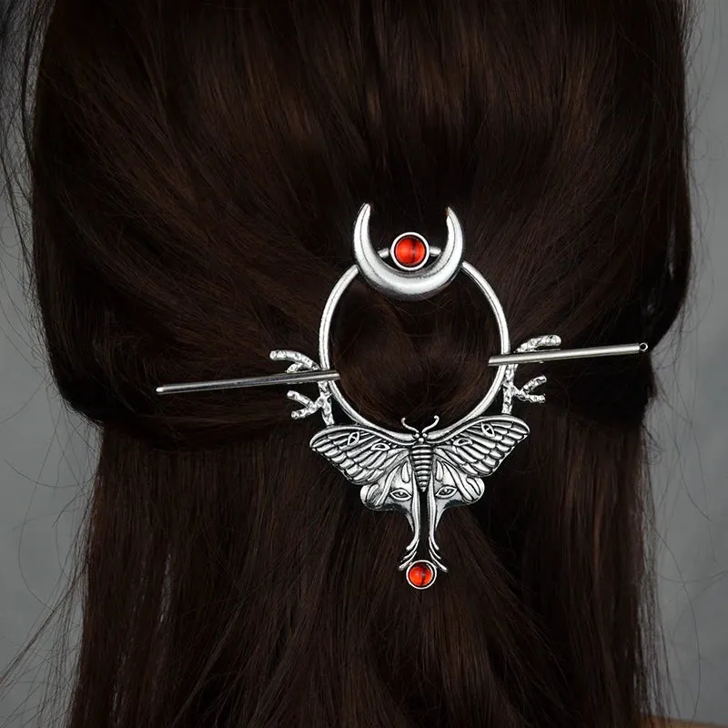 Crescent Moon & Moth | Stick Hairpin