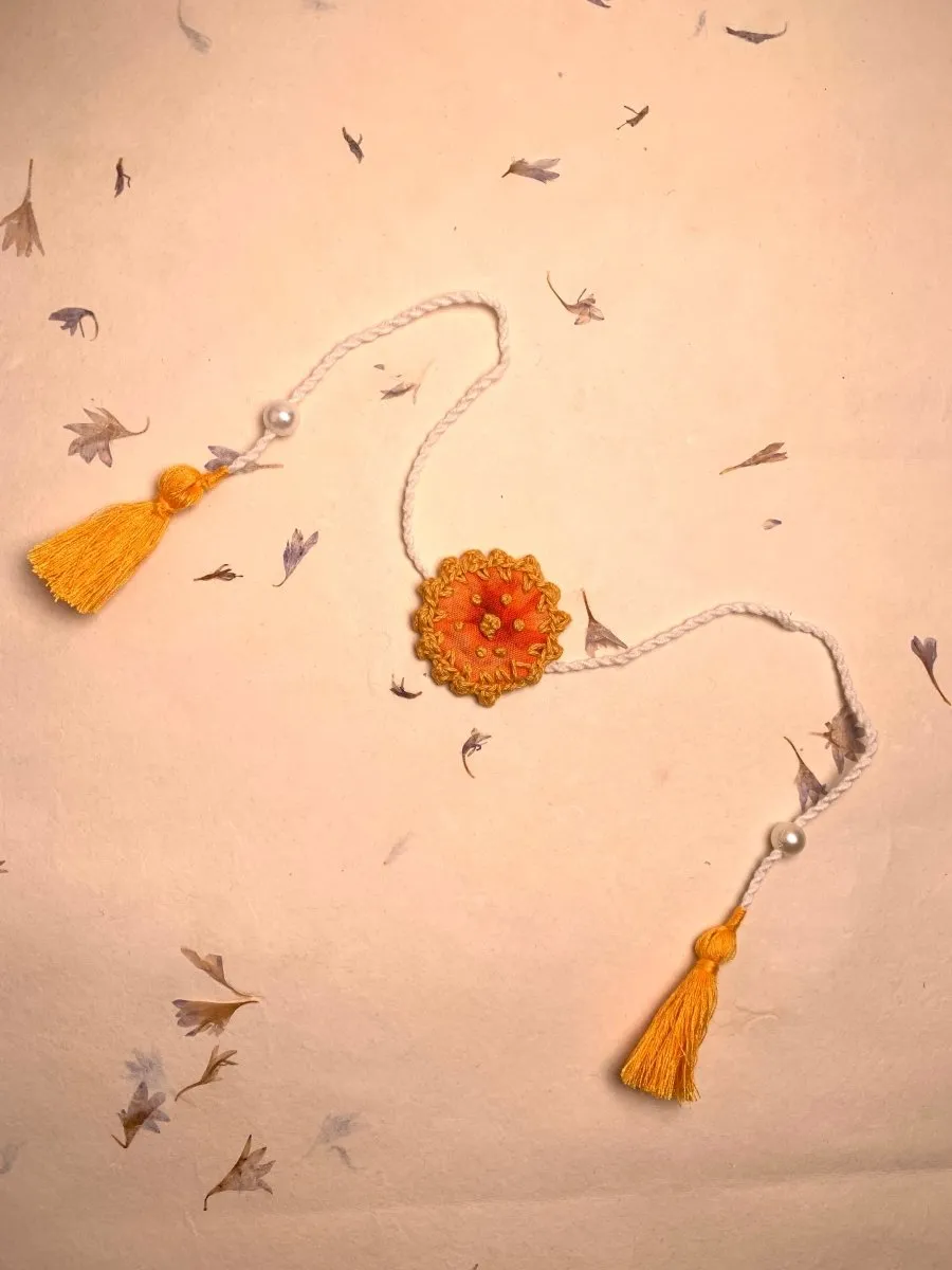 Dual Avtar Shibori Rakhi - Orange | Reusable Rakhi