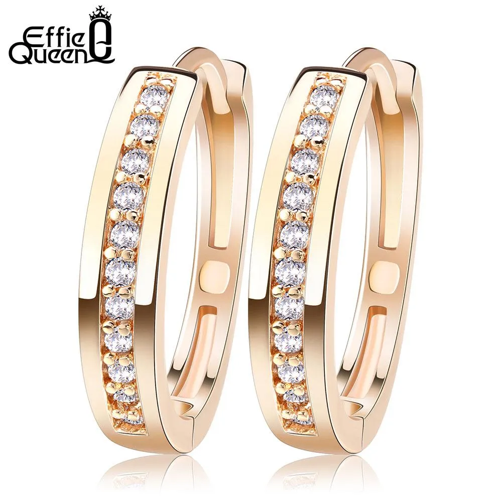 Effie Queen Cute Romantic Style Earrings Jewelry Gold -color Paved with AAA Cubic Zircon Stud Earrings for Women DDE34