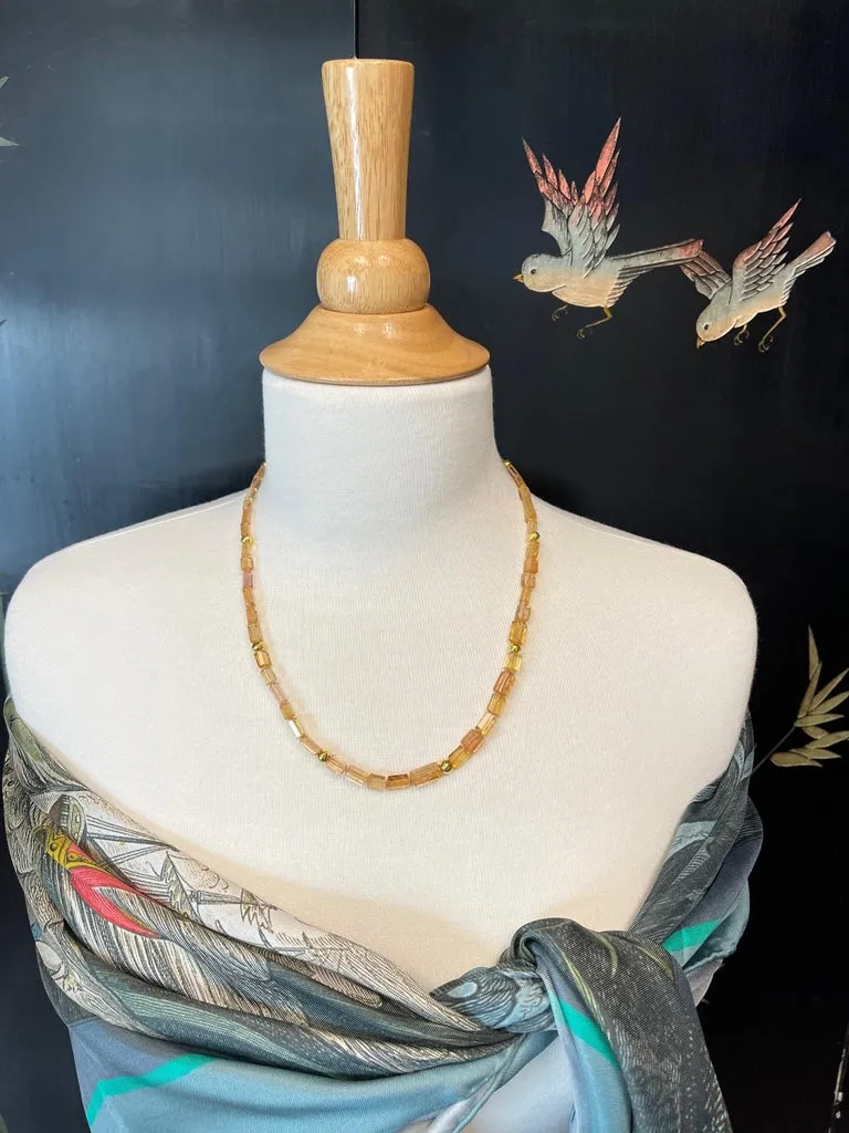 Faceted Imperial Topaz Beaded Necklace with Yellow Gold Spacers